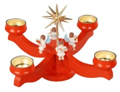 Albin Preißler Neuheiten | Adventsleuchter*Adventsleuchter mit 4 sitzenden Engeln, rot, für Teelichter von