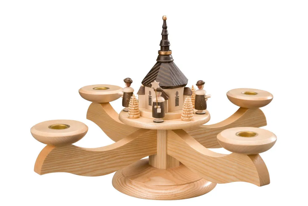 Albin Preißler Adventsleuchter*Adventsleuchter mit Seiffener Kirche und Kurrende, von