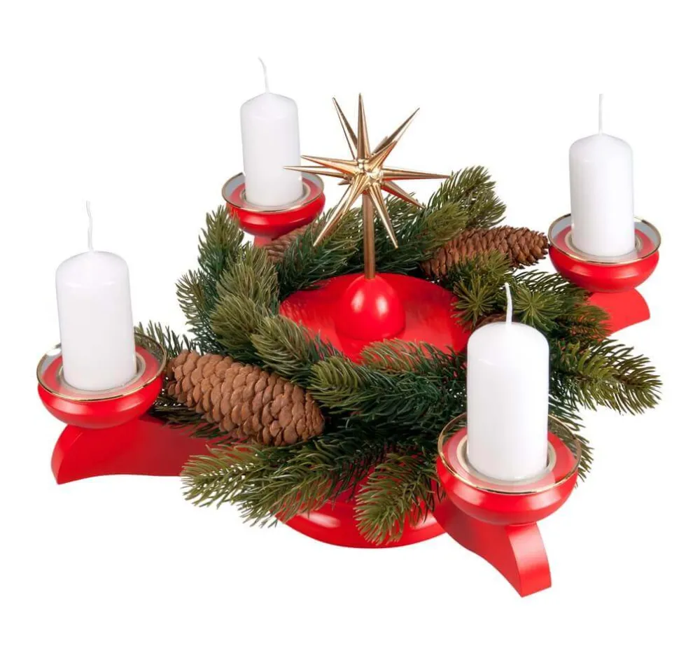 Albin Preißler Bestseller | Adventsleuchter*Adventsleuchter mit Weihnachtsstern und Tannenkranz, rot von