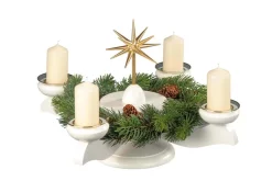 Albin Preißler Adventsleuchter*Adventsleuchter mit Weihnachtsstern und Tannenkranz, weiß von