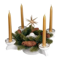 Albin Preißler Adventsleuchter*Adventsleuchter mit Weihnachtsstern und Tannenkranz, weiß von