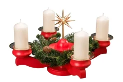 Albin Preißler Auslaufartikel | Adventsleuchter*Adventsleuchter mit Weihnachtsstern und Tannenkranz, rot von