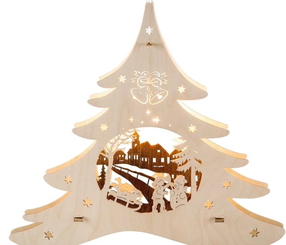 Weigla Holzkunst Fensterdeko Weihnachten*Beleuchtetes Fensterbild Tannenbaum Winterspaß von Weigla
