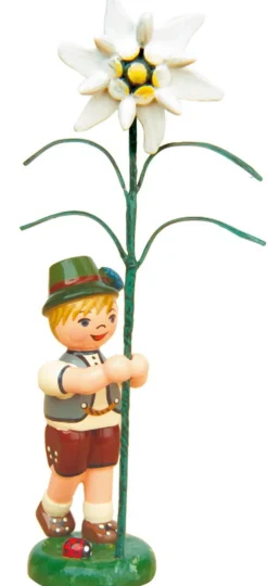 Hubrig Volkskunst Neuheiten | Blumenmädchen*Blumenkind Junge mit Edelweiß, 11 cm, farbig von