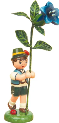 Hubrig Volkskunst Blumenmädchen*Blumenkind Junge mit Enzian, 11 cm, von