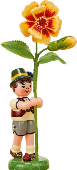 Hubrig Volkskunst Blumenmädchen*Blumenkind Junge mit Tagetes, 11 cm, farbig von