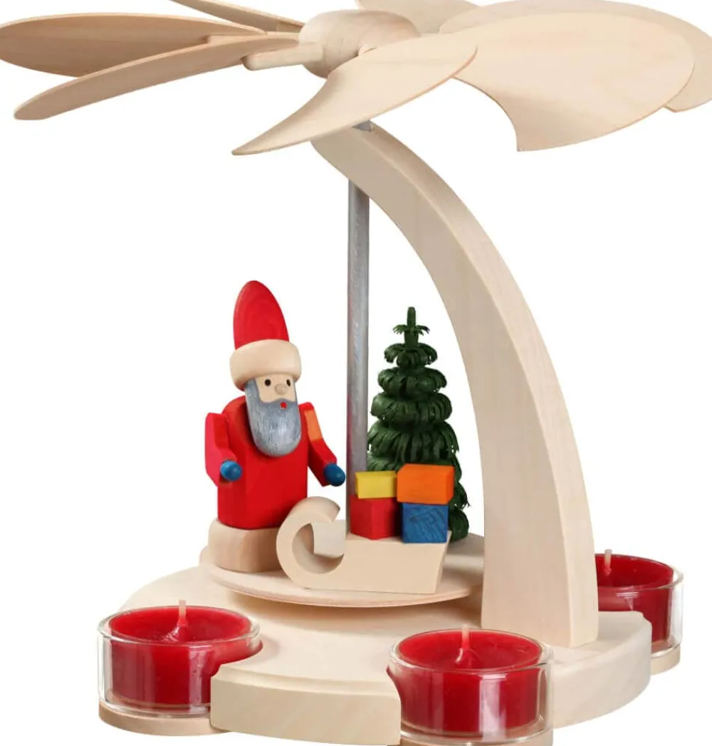 Seiffener Volkskunst eG Weihnachtspyramiden*Bogenpyramide Weihnachtsmann mit Schlitten, 18 cm von