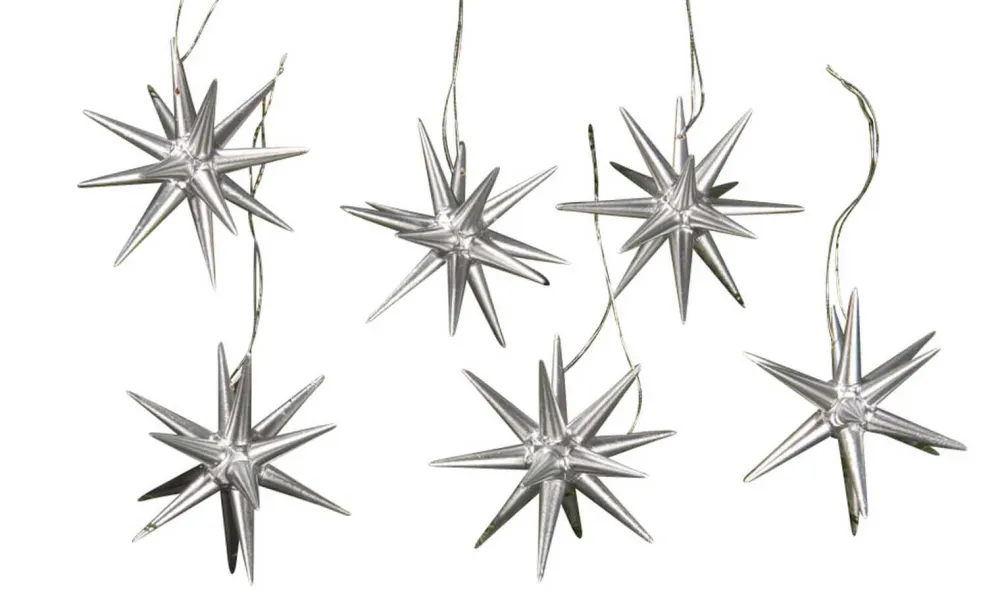 Albin Preißler Christbaumschmuck*Christbaumschmuck aus Holz, Weihnachtssterne silber, 6-teilig von