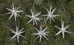 Albin Preißler Christbaumschmuck*Christbaumschmuck aus Holz, Weihnachtssterne silber, 6-teilig von
