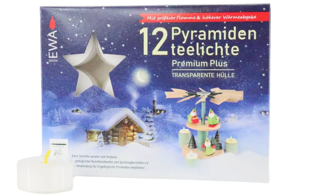 Ebersbacher Kerzenfabrik GmbH Teelichter*EWA Pyramidenteelichter in transparenter Hülle, Premium, 12 Stück