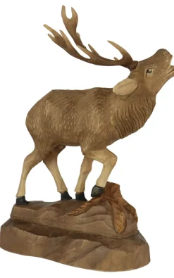 Schnitzkunst aus dem Erzgebirge Holzschnitzereien*Hirsch mit angehobenem Bein, geschnitzt, 17 cm von
