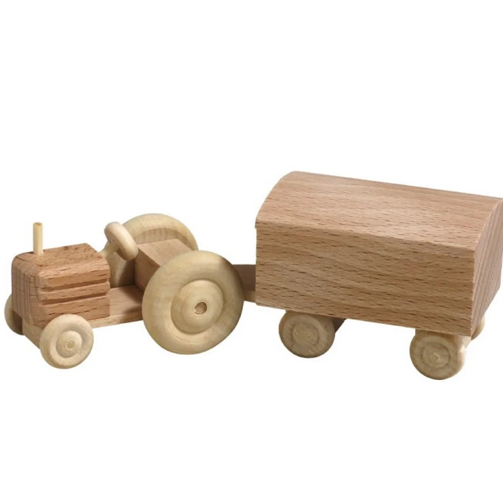 Robbi Weber Holzauto*Holzauto - Traktor mit Kofferanhänger, von