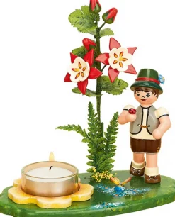 Hubrig Volkskunst Neuheiten*Kerzenhalter Blumenkinder Junge mit Akelei von