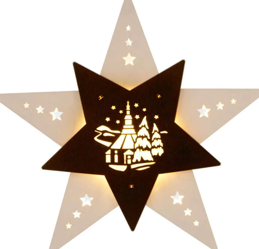 Weigla Holzkunst Fensterdeko Weihnachten*LED Fensterbild Stern mit Seiffener Kirche von Weigla
