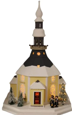 Birgit Uhlig Neuheiten | Lichterhaus*LED Lichterhaus Seiffener Kirche mit beleuchtetem Weihnachtsbaum, 43 cm von