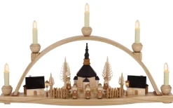 Knuth Neuber Schwibbogen*LED Schwibbogen mit beleuchteter Seiffener Kirche, Häusern und Laternen, 54 cm von