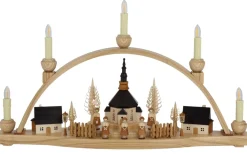 Knuth Neuber Schwibbogen*LED Schwibbogen mit beleuchteter Seiffener Kirche, Häusern und Laternen, 54 cm von