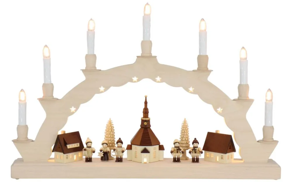 SEIFFENcom by Nestler GmbH Schwibbogen*LED Schwibbogen Seiffener Dorf mit Thiel Kindern und 3-facher Beleuchtung von SEIFFEN.COM