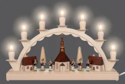 SEIFFENcom by Nestler GmbH Schwibbogen*LED Schwibbogen Seiffener Dorf mit Bergmannskapelle, elektrisch beleuchtet von SEIFFEN.COM