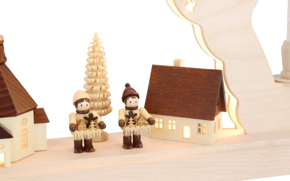 SEIFFENcom by Nestler GmbH Schwibbogen*LED Schwibbogen Seiffener Dorf mit Thiel Kindern und 3-facher Beleuchtung von SEIFFEN.COM