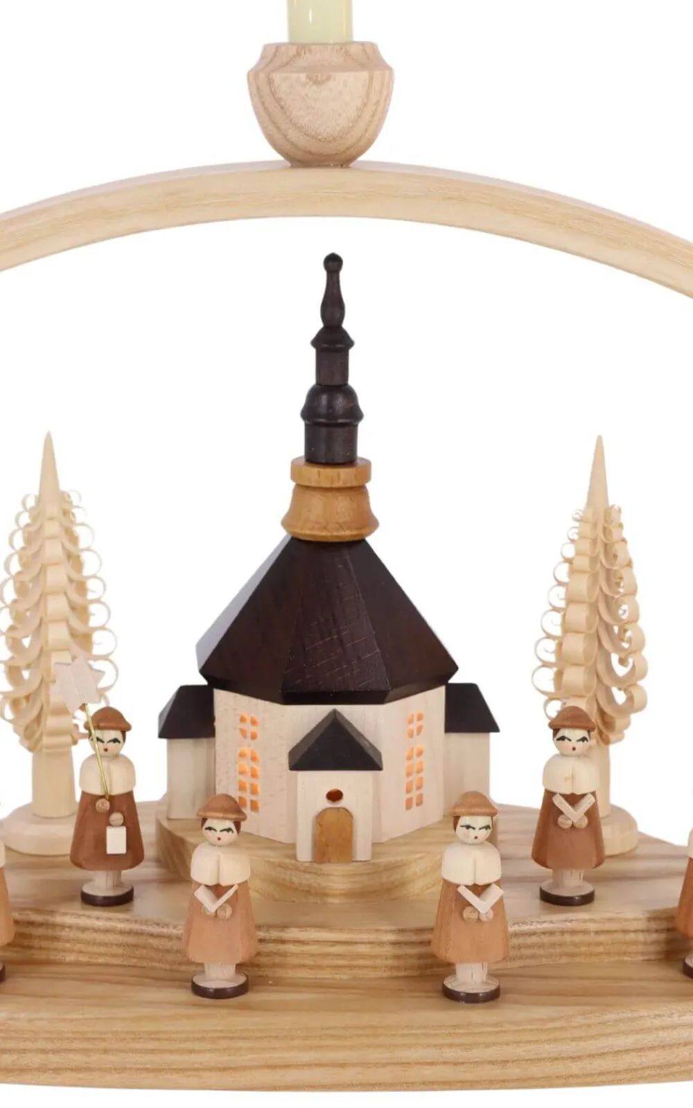 Knuth Neuber Schwibbogen*LED Schwibbogen Seiffener Kirche mit beleuchteten Häusern, 54 cm von