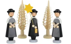 Knuth Neuber Weihnachtsfiguren*Miniatur - 3 Kurrendesänger mit 2 Spanbäumen, von