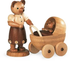 Müller Kleinkunst Holzfiguren & Dekofiguren*Miniatur - Teddy - Bärenmutter mit Kinderwagen von