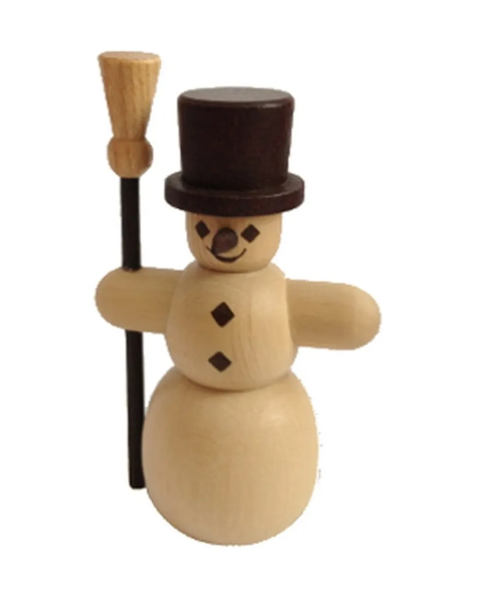 Spielwarenmacher Günther Weihnachtsfiguren*Miniatur Schneemann mit Besen, 7 cm, natur von