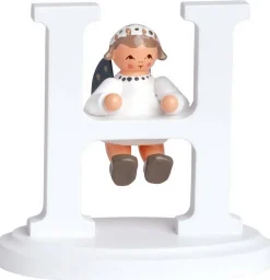 KWO Weihnachtsengel*Miniatur Weihnachtsengel mit dem Buchstaben H, 7 cm von