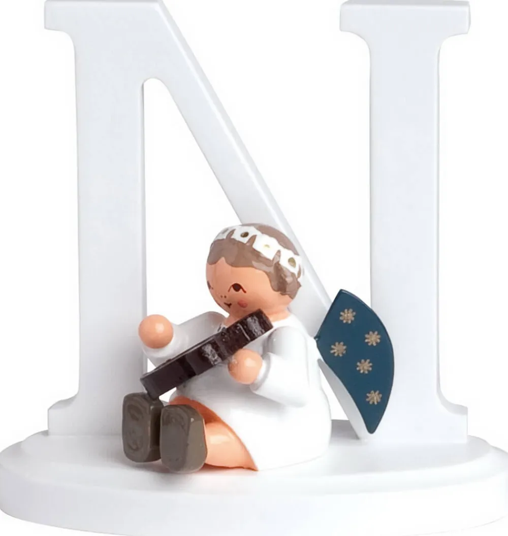 KWO Weihnachtsengel*Miniatur Weihnachtsengel mit dem Buchstaben N, 7 cm, farbig von