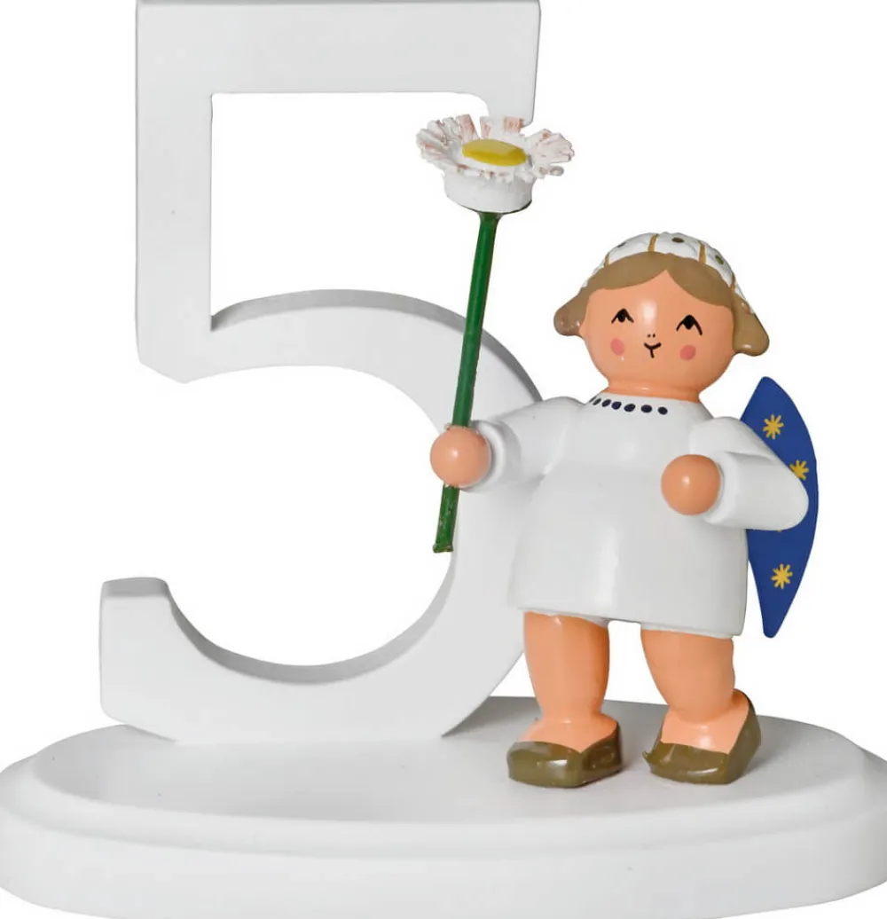 KWO Weihnachtsengel*Miniatur Weihnachtsengel mit Zahl 5, 7 cm von