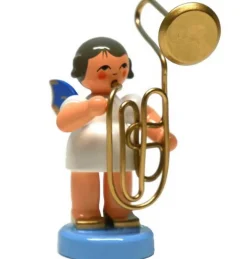Figurenland Uhlig GmbH Weihnachtsengel*Miniatur Weihnachtsengel mit Kontrabassposaune und blauen Flügeln von
