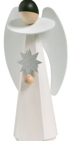 KWO Weihnachtsengel*Miniatur Weihnachtsengel mit Stern, modern weiß, 11 cm von