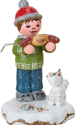 Kinder Hubrig Volkskunst Hubrig Winterkinder*Miniatur Winterkind mit Bratwurst von