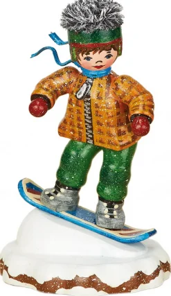 Kinder Hubrig Volkskunst Neuheiten | Hubrig Winterkinder*Miniatur Winterkind Snowboardfahrer von