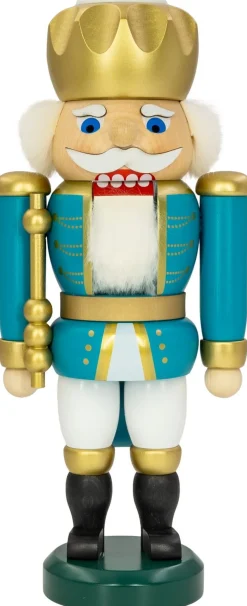 Seiffener Volkskunst eG Nussknacker*Nussknacker König Exklusiv, 25 cm, weiß - türkis von
