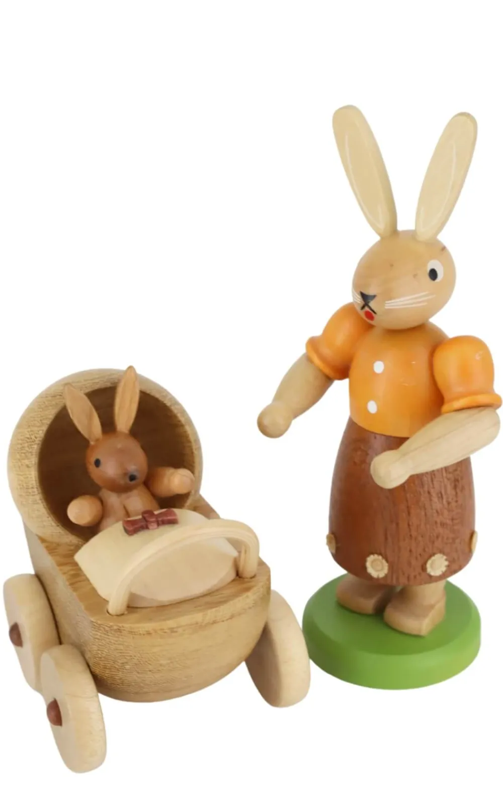 Müller Kleinkunst Osterhasen*Osterhase - Mutter mit Kinderwagen, 11 cm, farbig von