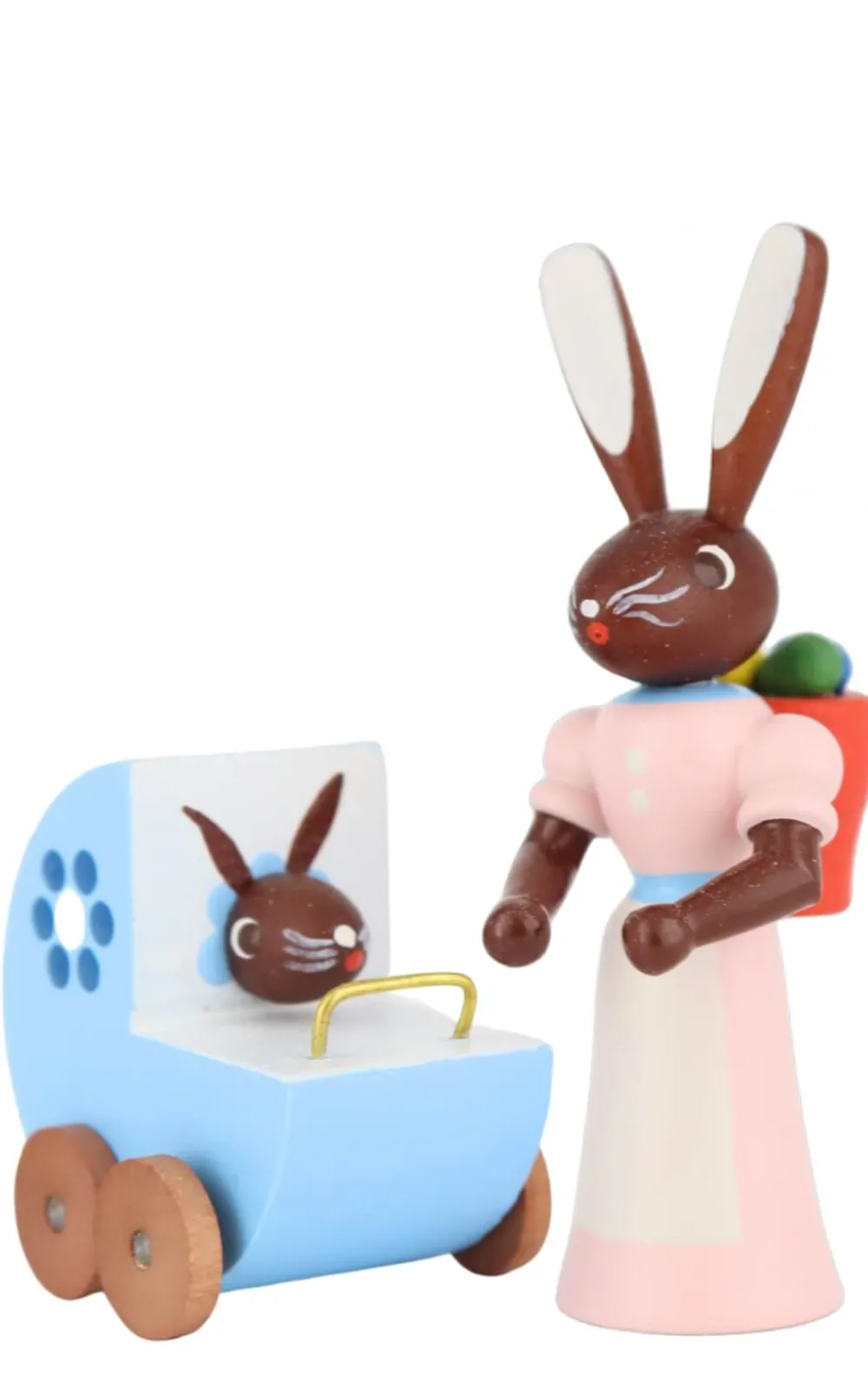holz.kunst Stephan Kaden Neuheiten | Osterhasen*Osterhase Mutter mit blauem Kinderwagen von Stephan Kaden