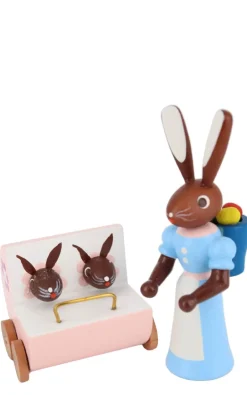 holz.kunst Stephan Kaden Neuheiten | Osterhasen*Osterhase Mutter mit Zwillingswagen, 6 cm, von Stephan Kaden