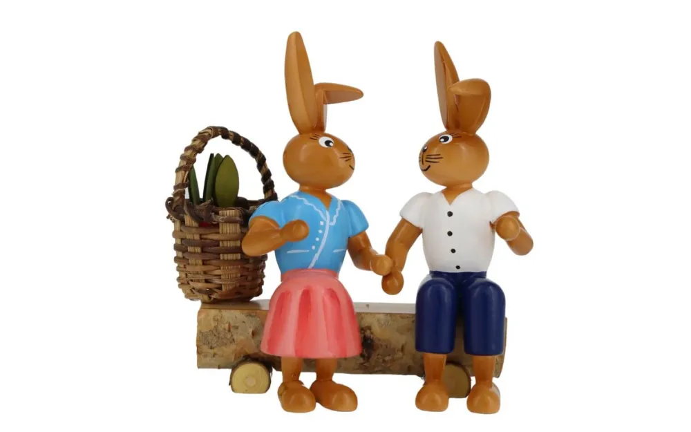 Holzkunst Gahlenz Osterhasen*Osterhasenpaar auf Bank, 9 cm von