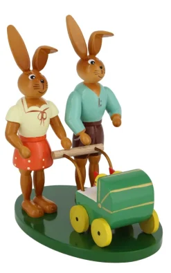 Holzkunst Gahlenz Osterhasen*Osterhasenpaar mit Kutsche, 12 cm von