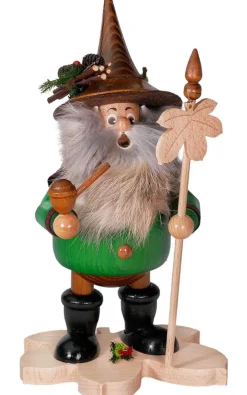 DWU Drechselwerkstatt Uhlig Räuchermännchen*Räuchermännchen Wichtel mit Kastanienblatt, grün, 25 cm von DWU