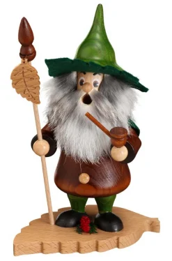 DWU Drechselwerkstatt Uhlig Räuchermännchen*Räuchermännchen Wichtel mit Buchenblatt, 18 cm von