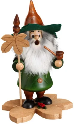 DWU Drechselwerkstatt Uhlig Räuchermännchen*Räuchermännchen Wichtel mit Kastanienblatt, 18 cm von