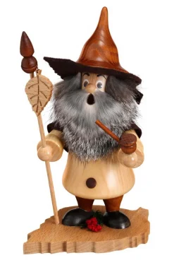 DWU Drechselwerkstatt Uhlig Räuchermännchen*Räuchermännchen Wichtel mit Birkenblatt, 18 cm von
