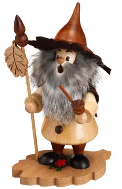 DWU Drechselwerkstatt Uhlig Räuchermännchen*Räuchermännchen Wichtel mit Erlenblatt, 18 cm von