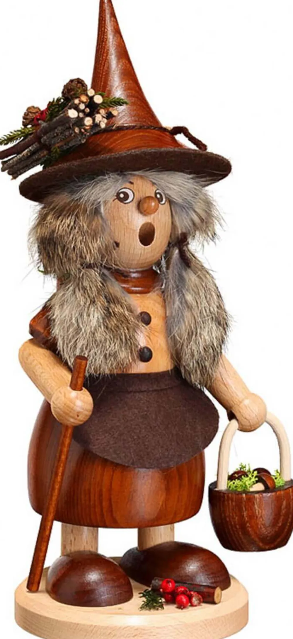 DWU Drechselwerkstatt Uhlig Räuchermännchen*Räuchermännchen Wichtelfrau mit Pilzkorb, 25 cm von