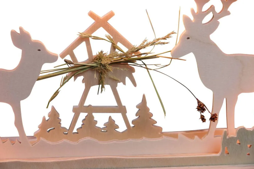 Weigla Holzkunst Schwibbogen*Schwibbogen Futterkrippe mit echtem Heu von Weigla
