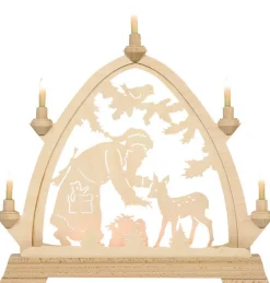 KWO Schwibbogen*Schwibbogen Gotischer Bogen Weihnachtsmann mit Reh, 48 cm von