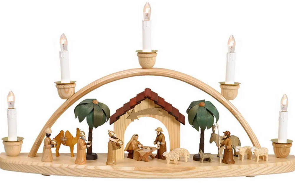 Theo Lorenz Schwibbogen*Schwibbogen Heilige Familie mit Krippenhaus, 50 cm von